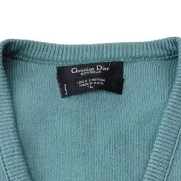 Vintage Christian Dior Sleeveless Knit Logo Sweater Vest in Sage Green Size L - Picture 7 of 12